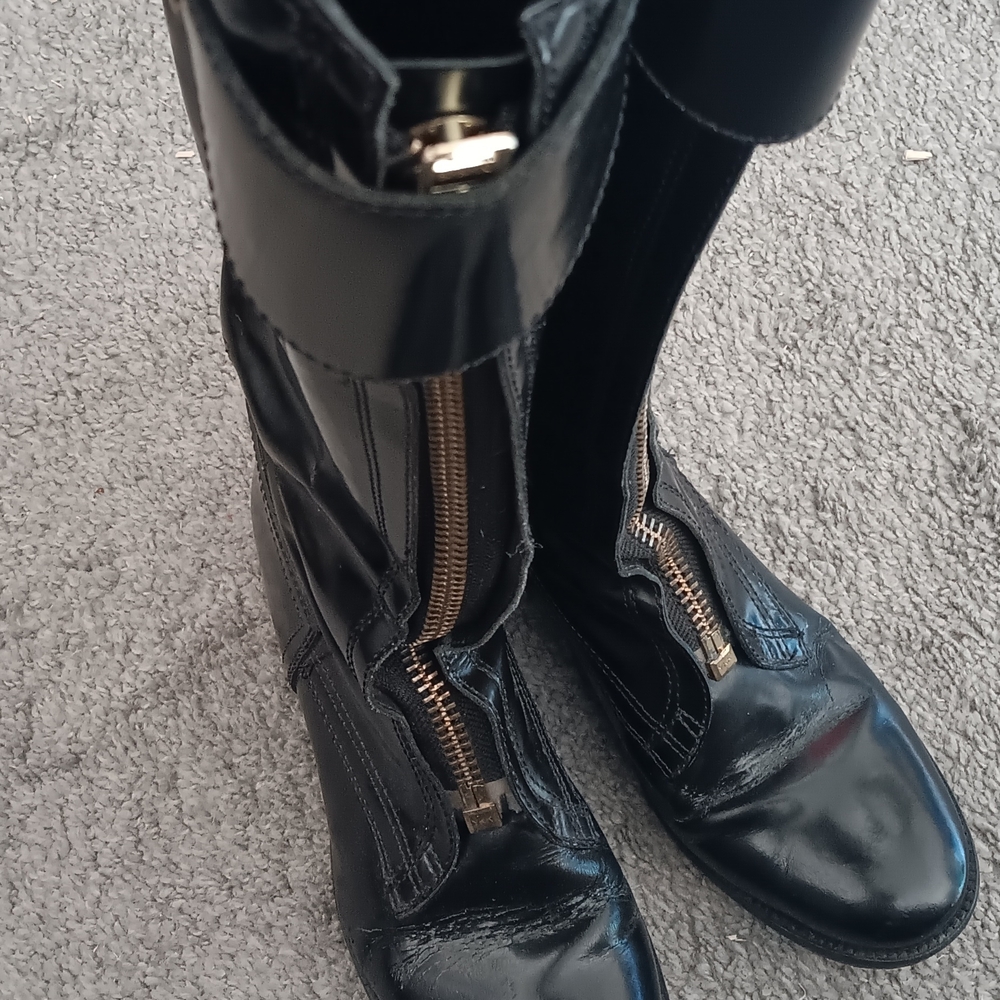 Tory Burch Black Combat Boots with Gold Accents
